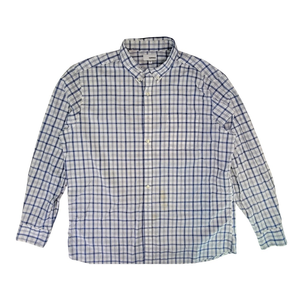 Sonoma Mens XL Plaid Button Down Long Sleeve Shirt‎ Blue White Casual Work